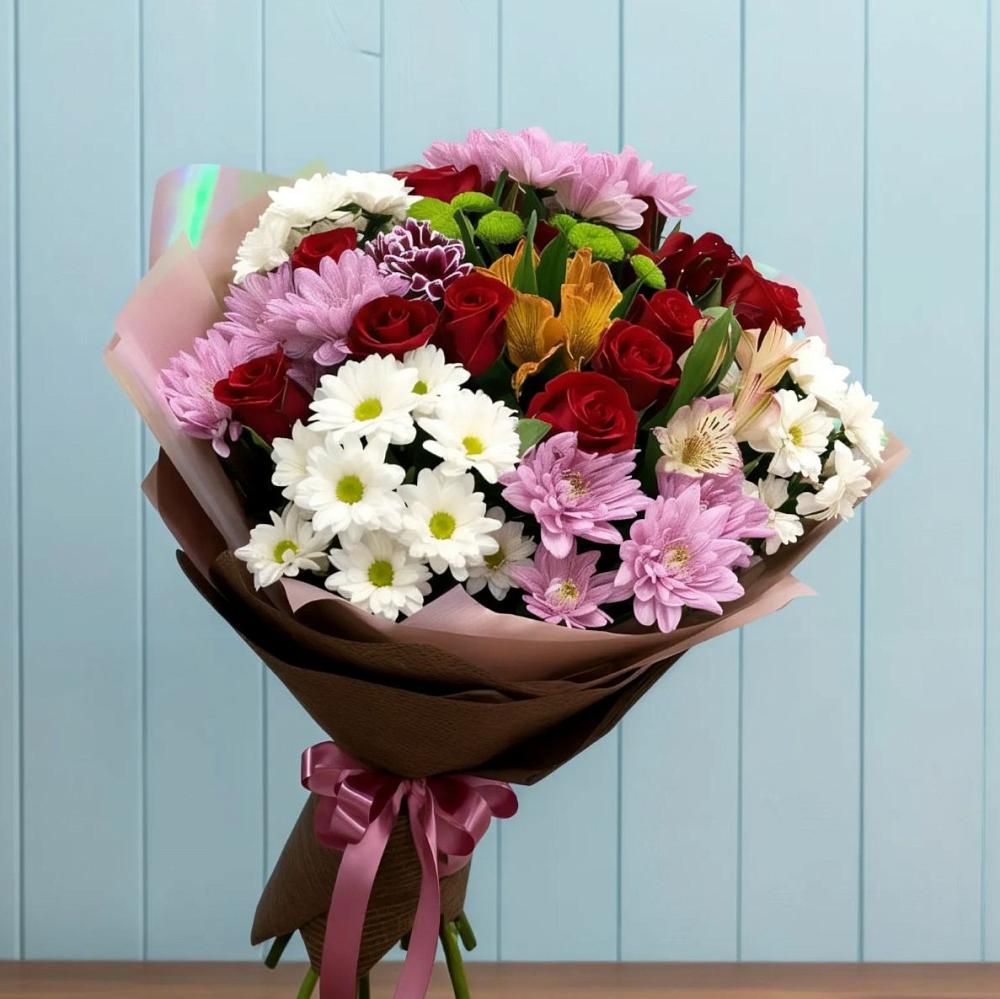 Букет цветов из: Розы, Хризантемы и Альстромерии в Новоселицком