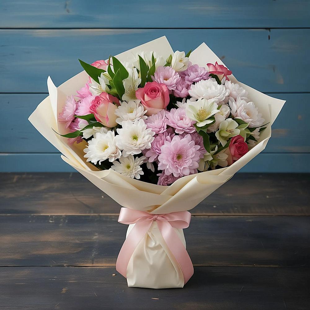 Букет цветов из: Хризантемы, Альстромерии и Розы в Новоселицком